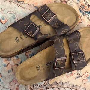 Faux Birkenstock Dark Brown Patterned Sandals